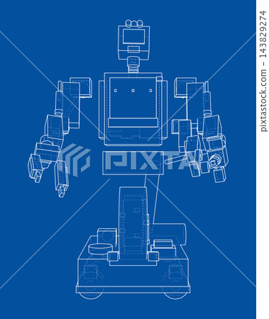 Front View Humanoid Robot Blueprint. Vector 143829274