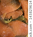 Smoked Salmon Slices with Herbs and Filling 143829614