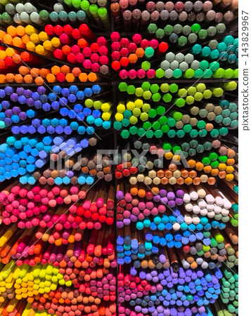 Colorful arrangement of art supplies showcasing vibrant hues 143829967