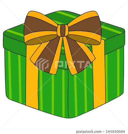 A gift box wrapped in striped paper and tied with a ribbon A gift box wrapped in striped paper and tied with a ribbon 143830084