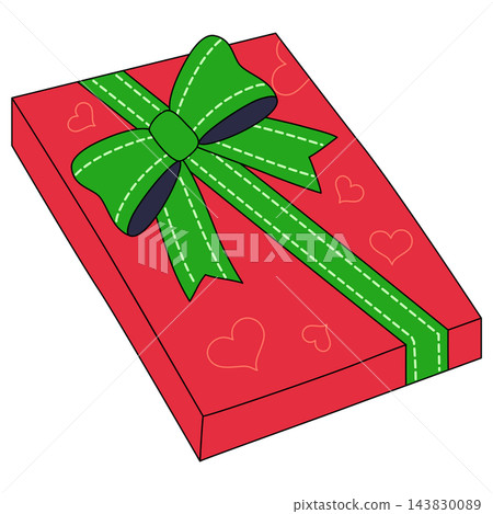 A gift box wrapped in heart-patterned paper and tied with a ribbon A gift box wrapped in heart-patterned paper and tied with a ribbon 143830089