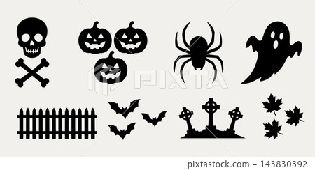 Halloween Silhouette Icons Set with Spooky Elements Halloween Silhouette Icons Set with Spooky Elements 143830392