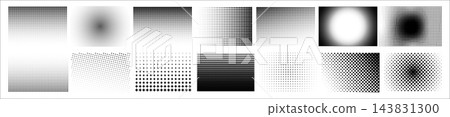 Set of black halftone gradients in rectangular panels with dots, squares, diamonds and triangular shapes. Linear and radial fades create varied geometric textures on white. Set of black halftone gradients in rectangular panels with dots, squares, diamonds and triangular shapes. Linear and radial fades create varied geometric textures on white. 143831300