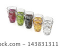Five different soda drinks in glasses 143831311