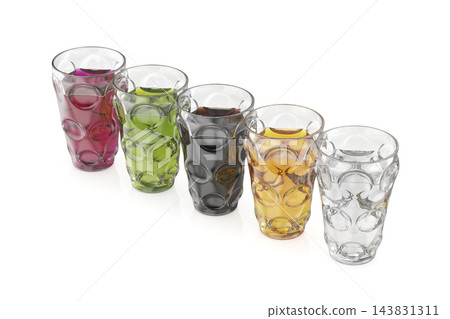 Five different soda drinks in glasses 143831311