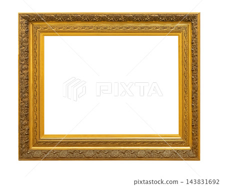 Ornate antique gold picture frame with baroque relief border Ornate antique gold picture frame with baroque relief border 143831692