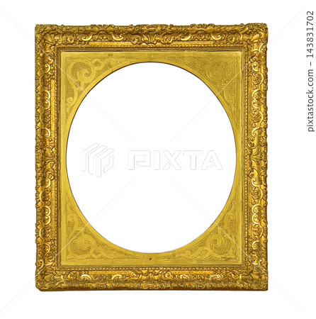 Ornate antique gold frame with oval cutout Ornate antique gold frame with oval cutout 143831702