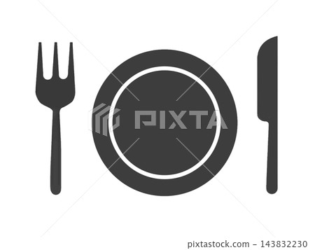 An icon (illustration) of cutlery, symbolizing a meal. An icon (illustration) of cutlery, symbolizing a meal. 143832230