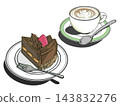 Chocolate cake and cafe latte set 143832276