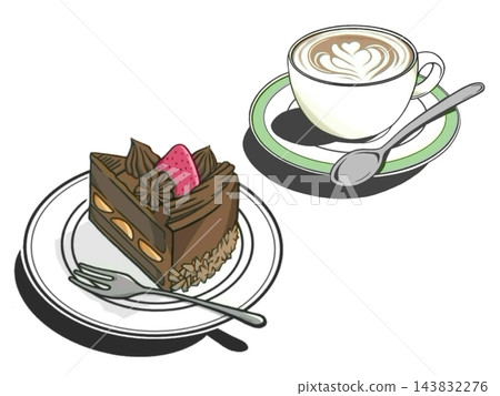 Chocolate cake and cafe latte set Chocolate cake and cafe latte set 143832276