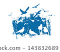 Seagull abstraction on the sea. Not AI. Vector illustration 143832689