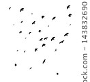 Flying birds silhouette flock. hand drawing. Not AI. Vector illustration 143832690