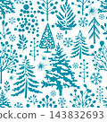 Seamless background of blue trees in a winter Christmas forest. Happy New Year . Vector illustrations. 143832693