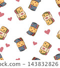 Seamless vector pattern with colorful socks in packaging and pink hearts 143832826