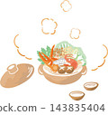 Winter, hot pot, hot pot dishes, watercolor, hand-drawn, meal, cooking, Japanese food, food ingredients, cute, decoration, illustration material 143835404