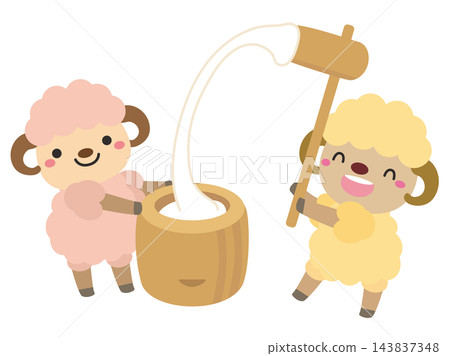An illustration of a character making mochi in the Year of the Sheep, 2027. An illustration of a character making mochi in the Year of the Sheep, 2027. 143837348