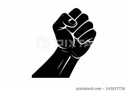 Strong Raised Fist Vector - Black and White Symbol of Resistance, Empowerment, and Solidarity Strong Raised Fist Vector - Black and White Symbol of Resistance, Empowerment, and Solidarity 143837726