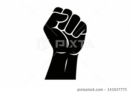 Raised Clenched Fist Vector - Black and White Symbol of Strength, Protest, and Unity Raised Clenched Fist Vector - Black and White Symbol of Strength, Protest, and Unity 143837775