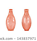 Two terracotta ceramic vases watercolor illustration set in warm peach and reddish brown tones. Minimalist pottery hand painted elements isolated on white perfect for home decor and floral designs 143837971