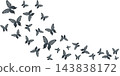 Black swallowtail butterflies forming an elegant watercolor frame on a white background. Delicate decorative composition with copy space perfect for invitations, greeting cards, posters and packaging 143838172