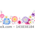 秋季花卉植物，背景邊框，水彩插圖 143838184