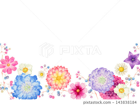 秋季花卉植物,背景邊框,水彩插圖 秋季花卉植物,背景邊框,水彩插圖 143838184