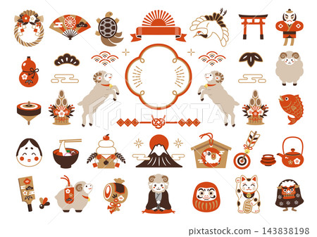 為2027年羊年設計的日式新年圖案 143838198