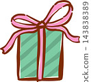 Cute Green Gift Box with Pink Ribbon Bow Hand Drawn Illustration 143838389