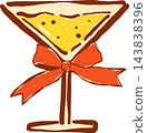 Festive Coquette Cocktail Glass with Red Ribbon Bow Hand Drawn Illustration 143838396