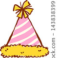 Cute Striped Birthday Party Hat Pink Hand Drawn Illustration 143838399