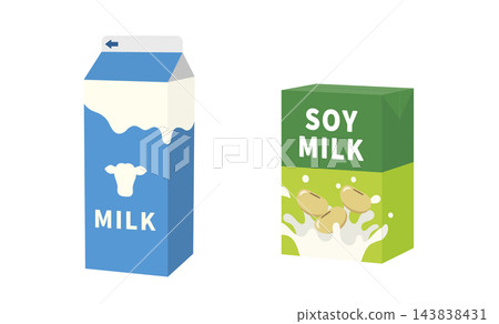 一組牛奶和豆奶紙盒的插圖。 一組牛奶和豆奶紙盒的插圖。 143838431