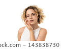 Woman focuses on skincare by applying cream gently, isolated, PNG 143838730