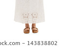 Brown flats on ground by a white dress, PNG 143838802