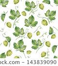 Green Hops and Leaves Seamless Pattern on White Background 143839090