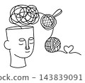 Mental Health Therapy and Organizing Mind Chaos Doodle. Linear Hand Drawn. Clearing Thoughts, Filtering Stress, and Finding Harmony with Heart Symbol. Vector Illustration Unraveling Thoughts and Love 143839091