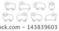可愛的綿羊向量插圖集。生肖、羊年、綿羊、圖標、新年卡片 143839603