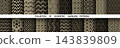 Geometric set of seamless black and golden patterns. Simple vector graphics 143839809