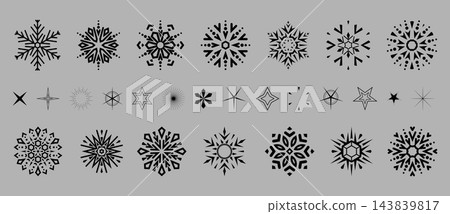 Snowflakes vector icon collection. Graphic modern black and gray ornament 143839817