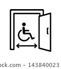 Wide entrance/exit for wheelchair users; Accessibility symbol (monochrome icon) 143840023