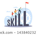 Teamwork and career growth. People climbing rising skill ladder toward success, professional development, training progress, competency building, career growth vector cartoon flat concept 143840232