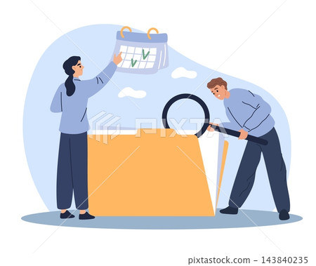 Business project management. Team planning tasks, deadlines, research and workflow organization, scheduling control and quality review process, teamwork vector cartoon isolated concept Business project management. Team planning tasks, deadlines, research and workflow organization, scheduling control and quality review process, teamwork vector cartoon isolated concept 143840235