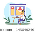 Email alert and phishing warning. Suspicious message and cybersecurity, person at laptop viewing a warning message in inbox, digital communication, online security vector isolated concept 143840240