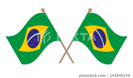 Crossed Brazil waving flags on poles, isolated on transparent background. PNG. Vector Crossed Brazil waving flags on poles, isolated on transparent background. PNG. Vector 143840259