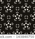 Seamless ornamental pattern with cream floral and swirl motifs arranged across dark background, creating elegant decorative surface for wallpaper, fabric, packaging, textile, and interior design. 143840750