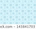 可愛的冬季圖案背景，以淺藍色雪花為特色。 143841703