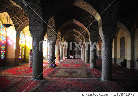 Iran, Shiraz, Rose Mosque, Nasir al-Mulk Mosque, stained glass windows in the Western Prayer Hall. Iran, Shiraz, Rose Mosque, Nasir al-Mulk Mosque, stained glass windows in the Western Prayer Hall. 143841978
