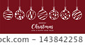 christmas greeting card with hanging ball decoration vector illustration 143842258