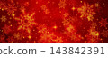 A Christmas red background with bokeh and snowflakes. 143842391