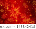 A Christmas red background with bokeh and snowflakes. 143842418
