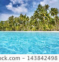 Tropical view with coconut palms and beautiful beach, Koh Kood island in Thailand 143842498